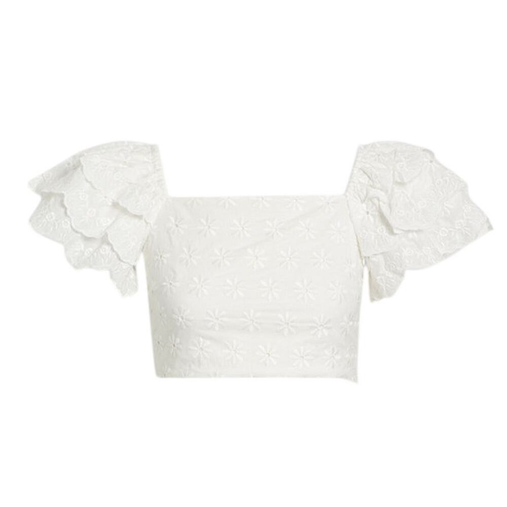 Caroline Constas Ruffled White Estelle Top Size M NWT